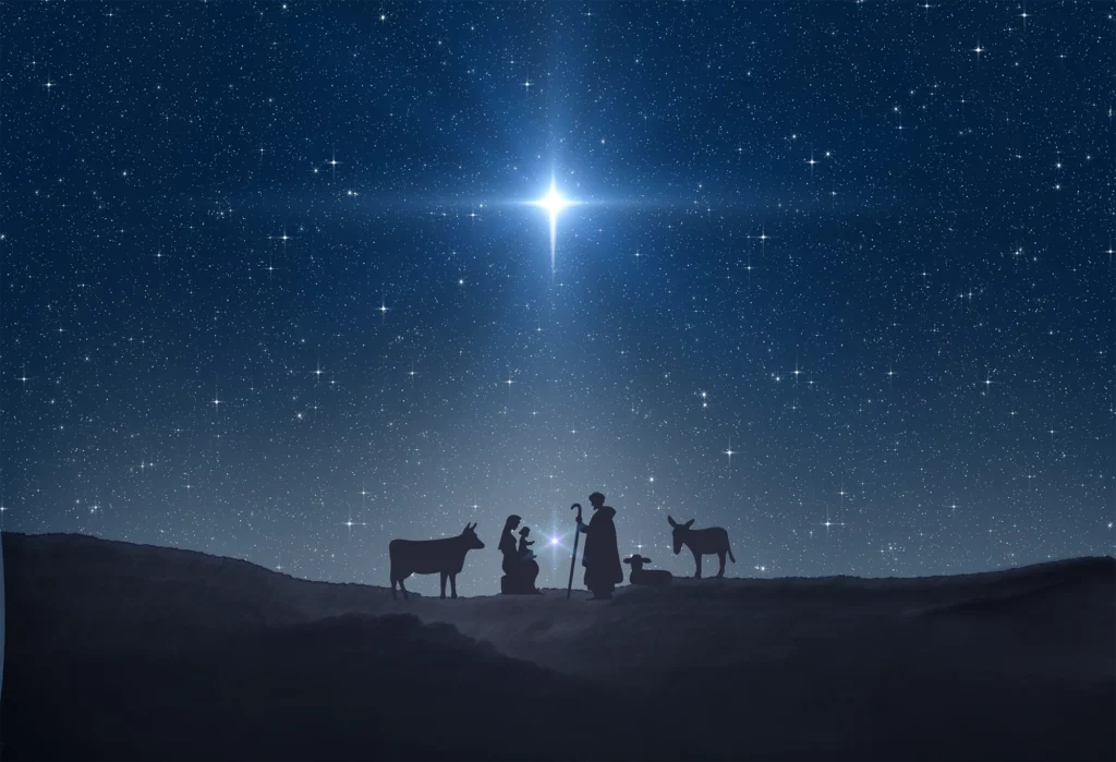 Illustration of a star above newly-born Jesus